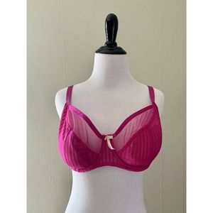 Pour Moi? bra size 38D bright pink lined stripe mesh underwire